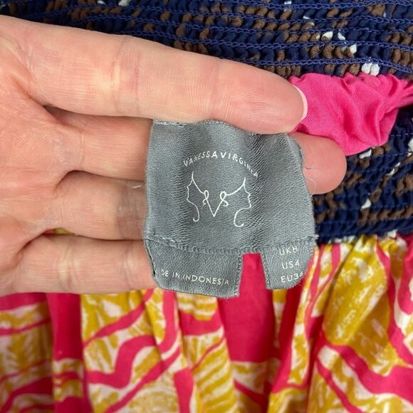 Anthropologie Pink Mini Skirt Mustard Yellow Size 4 Bohemian Boho Vanessa Hippie - Picture 4 of 9